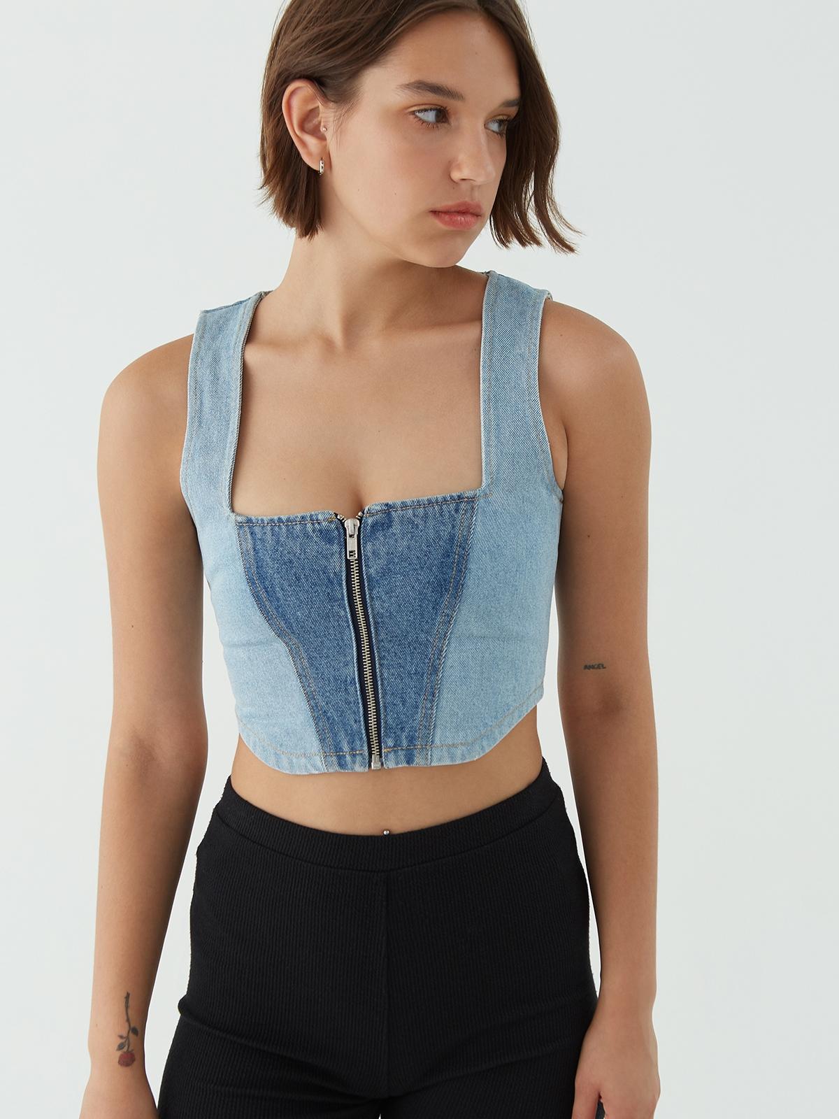 Sustainable Denim Crop Top - Blue Sustainable Denim Crop Top - Blue