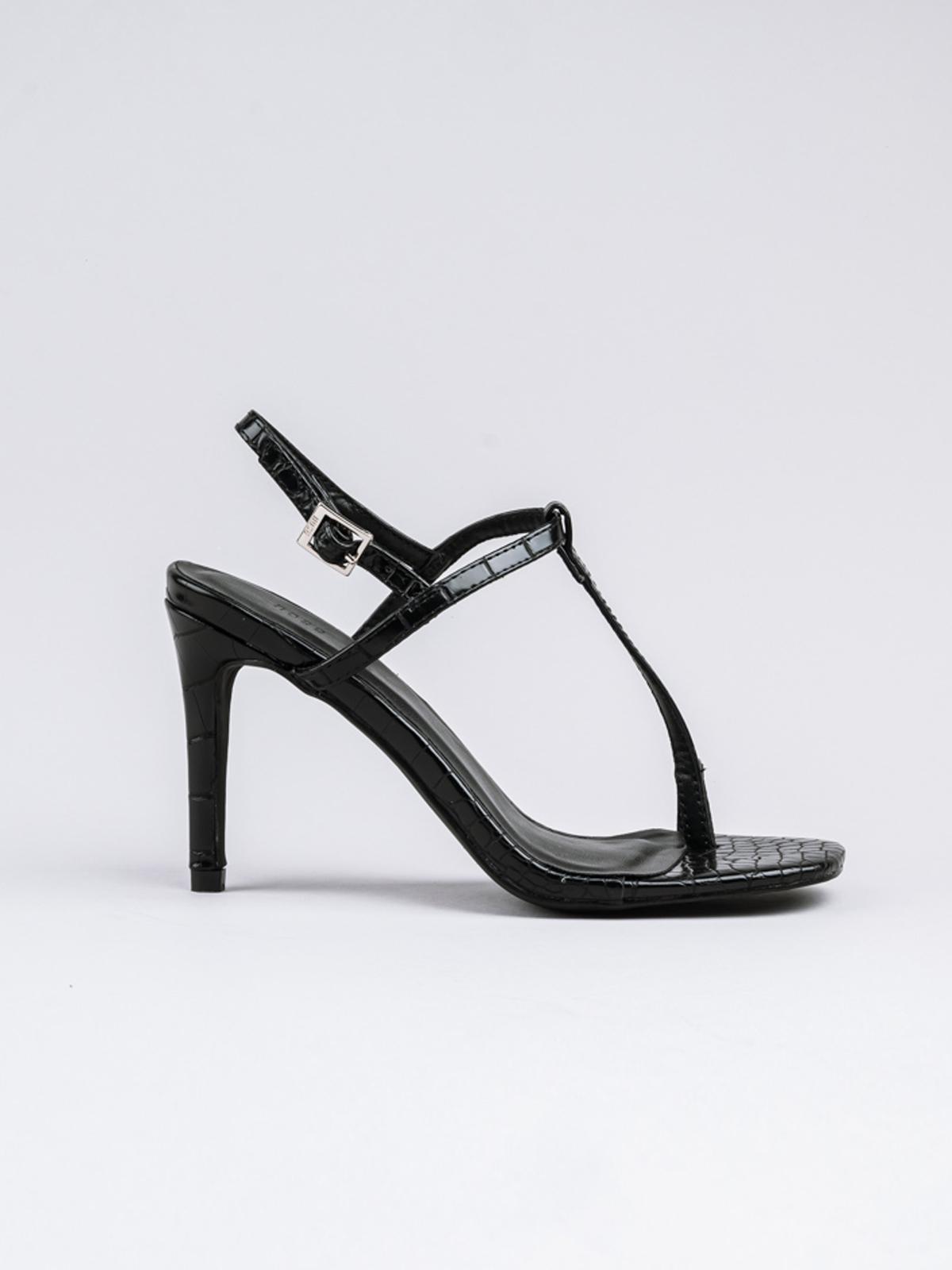 Animal Print High Heel Thong Sandal - Black