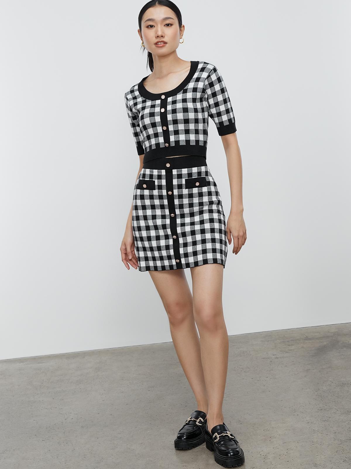 Gingham Mini Skirt - Black
