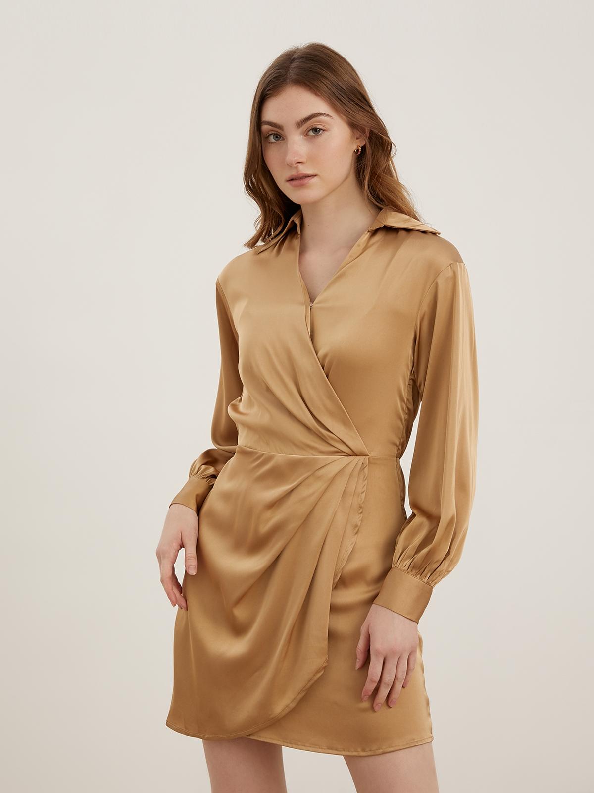 Long Sleeved Mini Dress - Caramel
