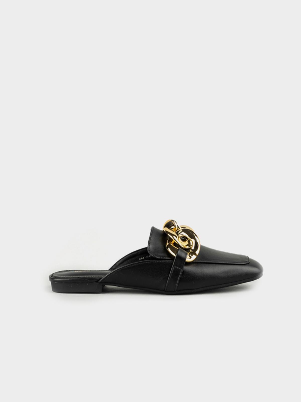 Andrea Metal Chain Embellished Loafer - Black