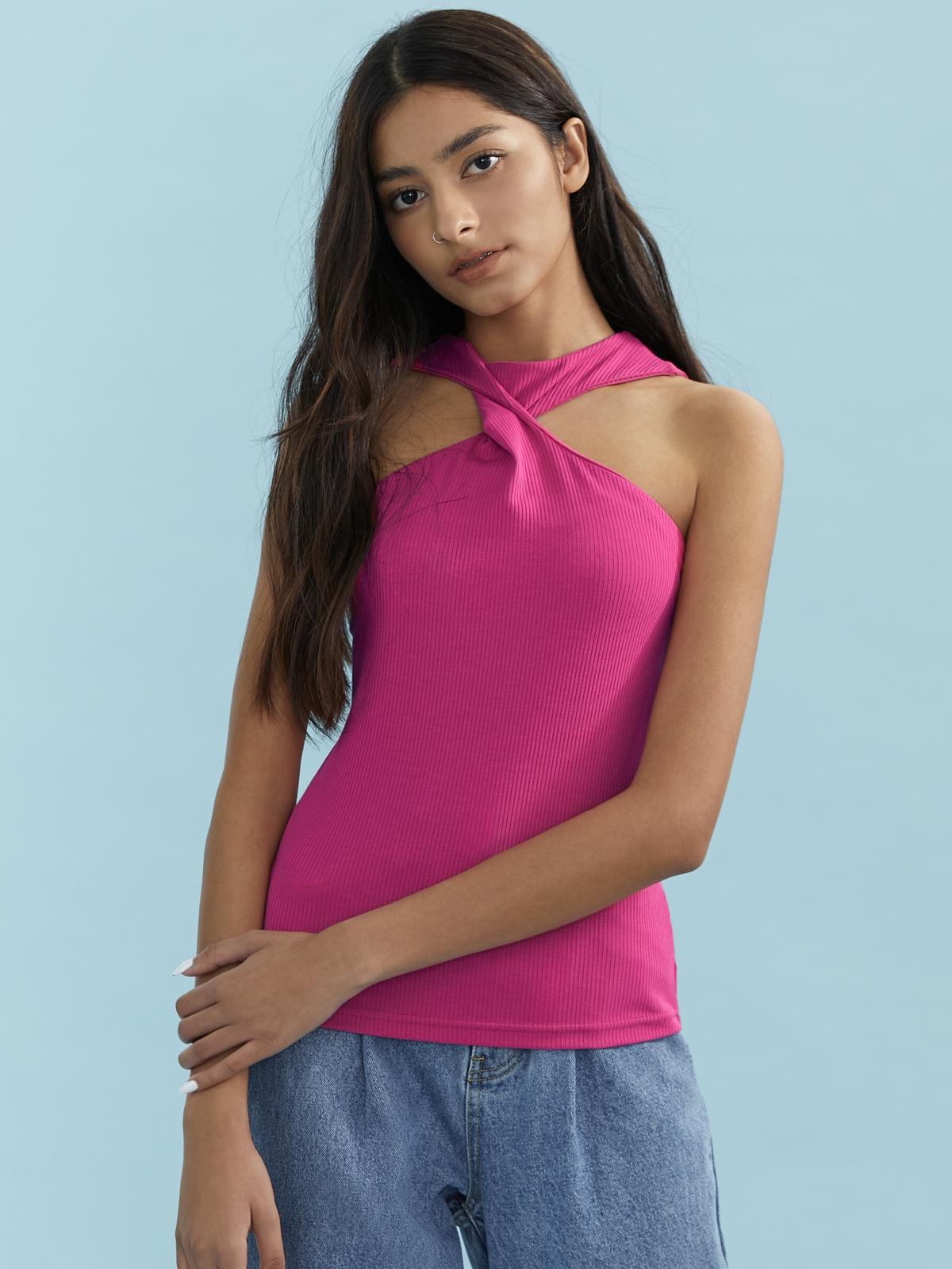 Twisted Neck Tank Top - Pink