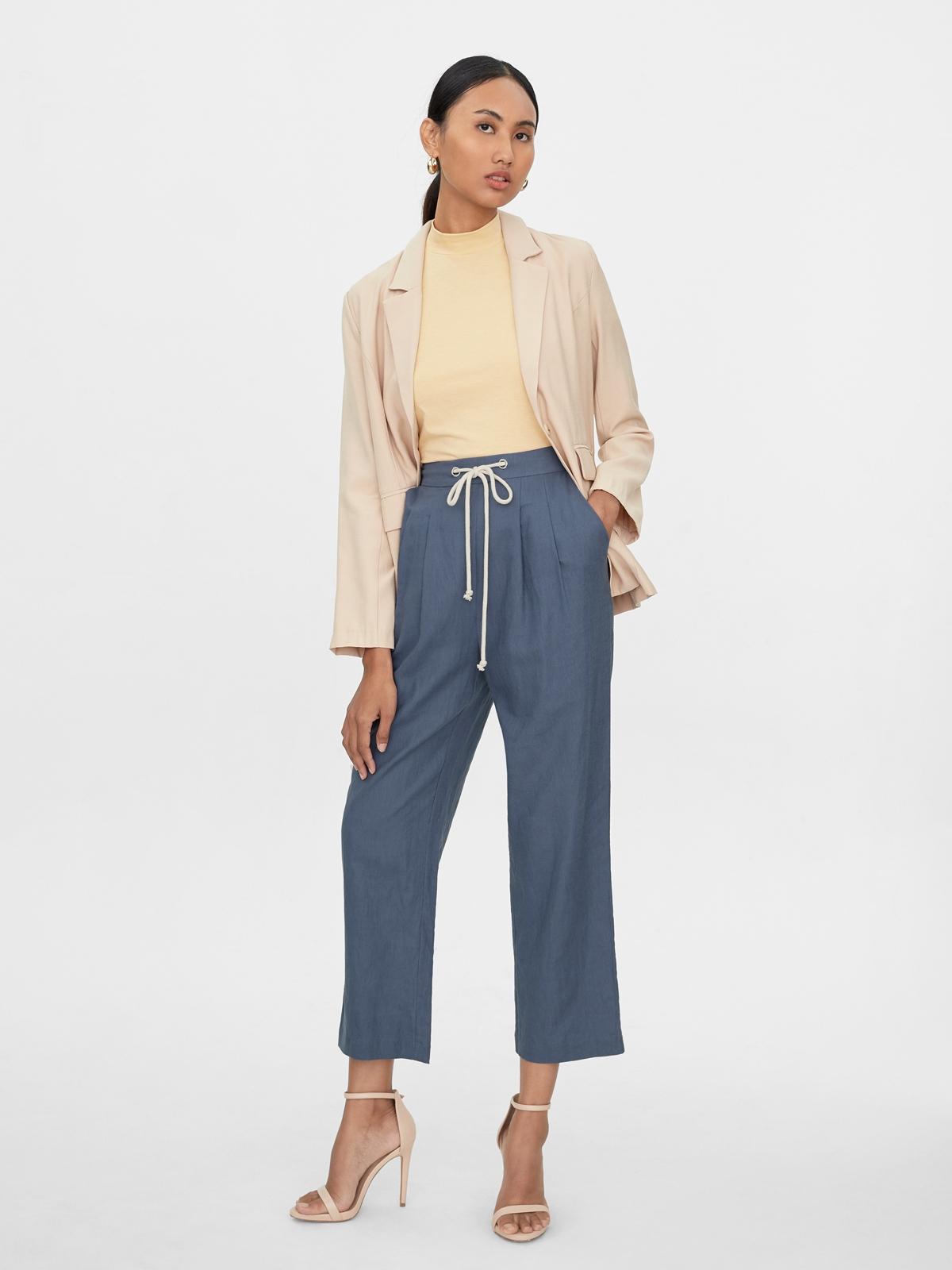 Rope Belt High Waist Pants - Blue