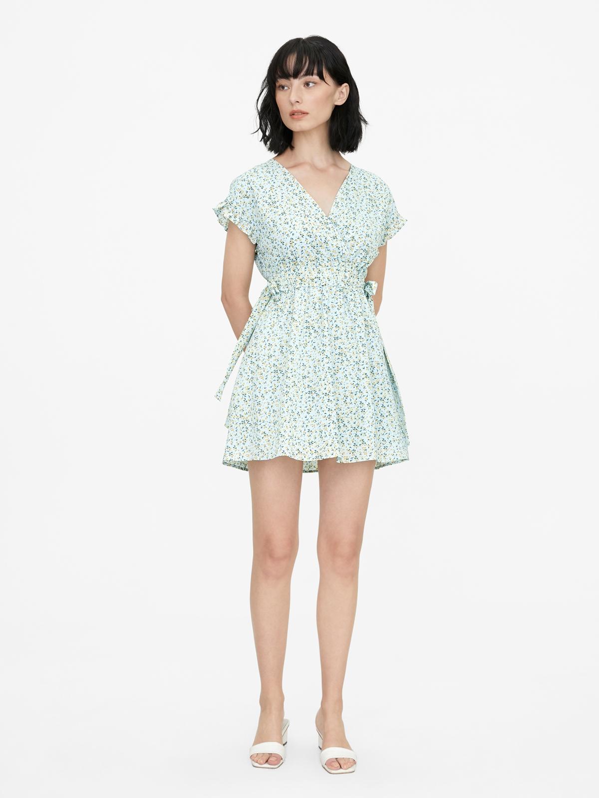 Surplice Neck Floral Dress - Blue