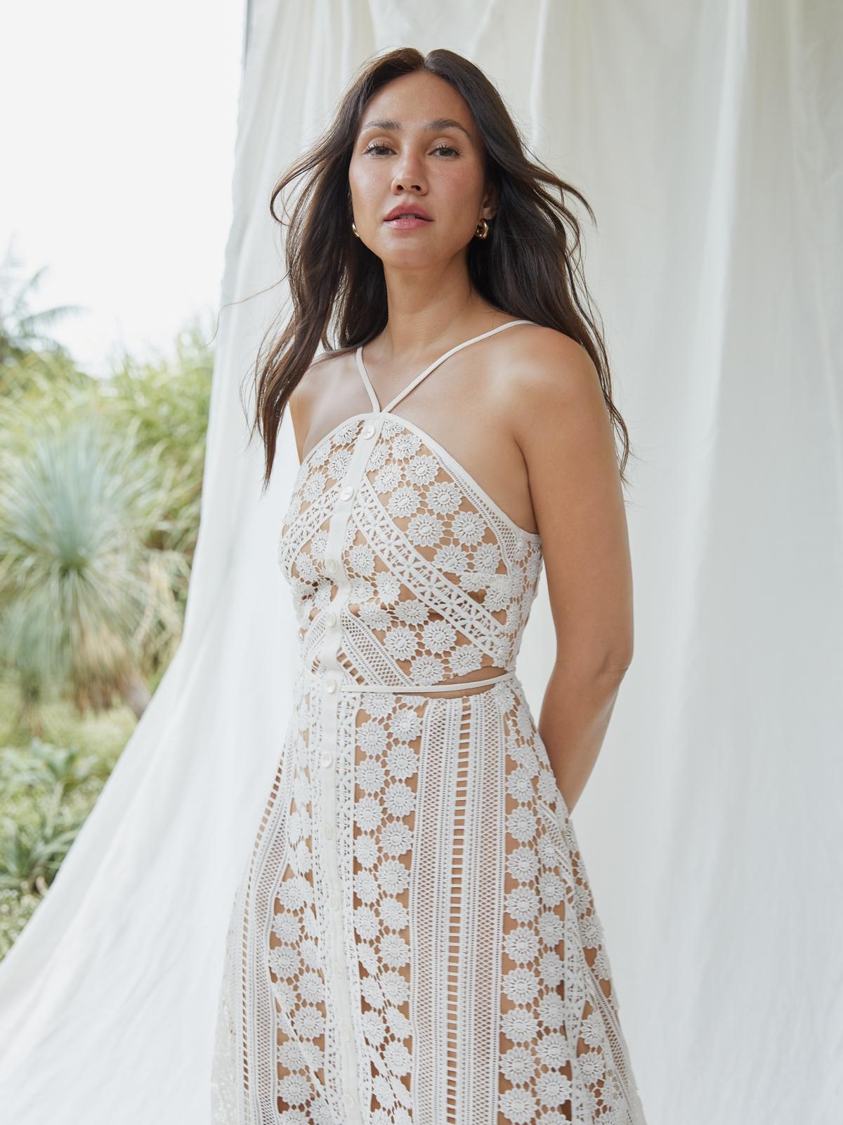 Janesuda x Pomelo Lace Cut Out Midi Dress - Beige