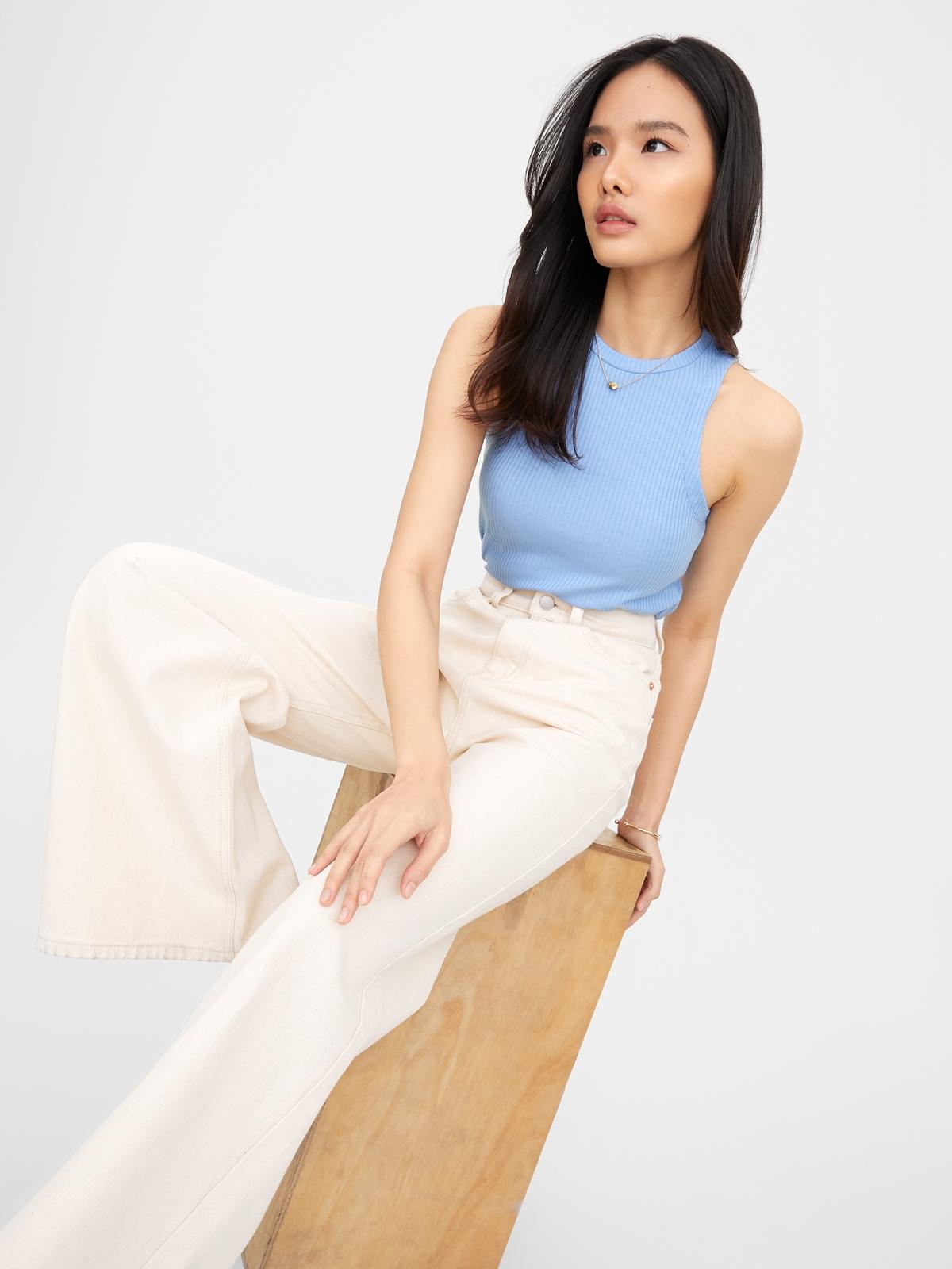 Sustainable Ribbed Tank Top - Blue