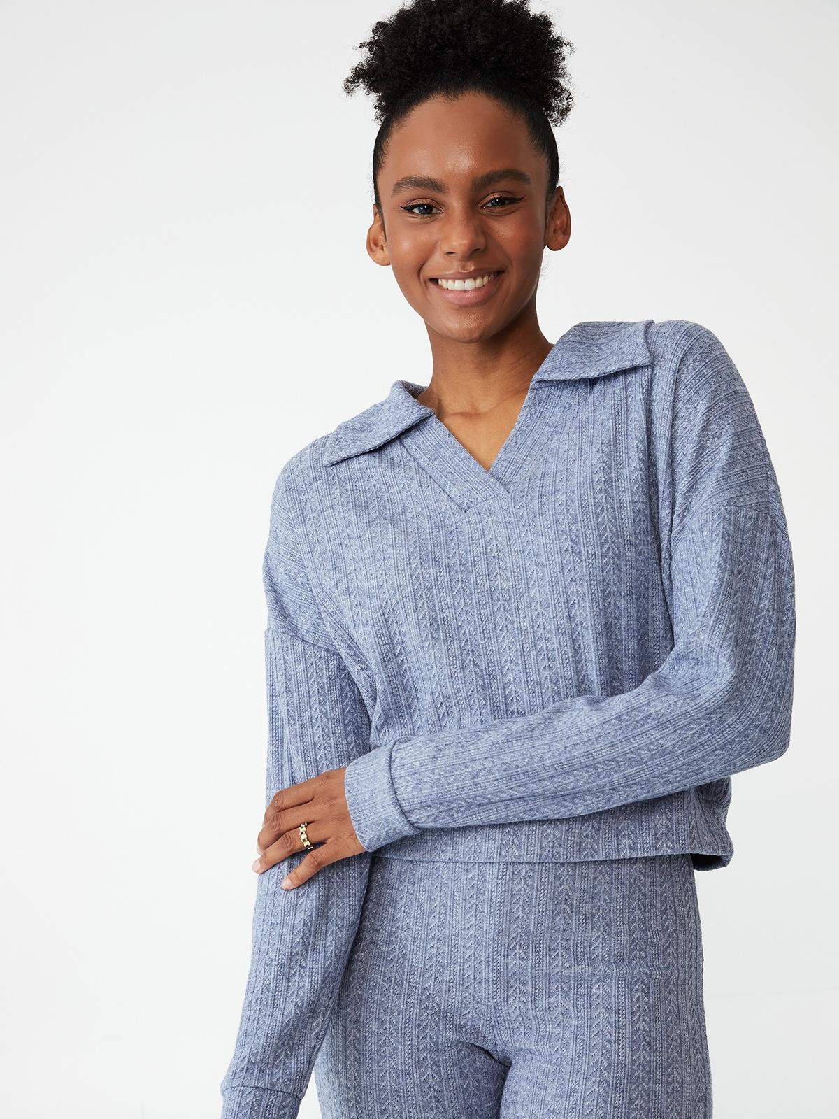 Super Soft Textured Long Sleeve - Blue Yonder Marle
