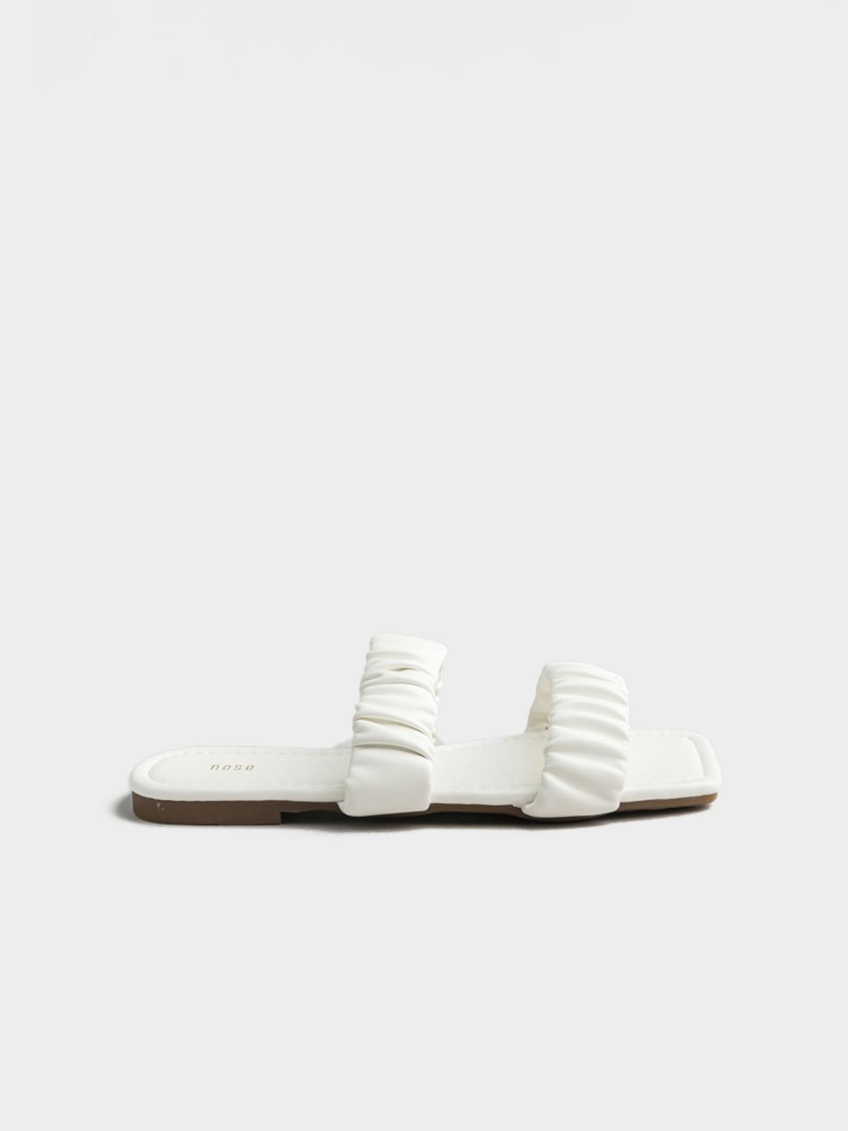 Two Strap Crumble Flat Slides - White