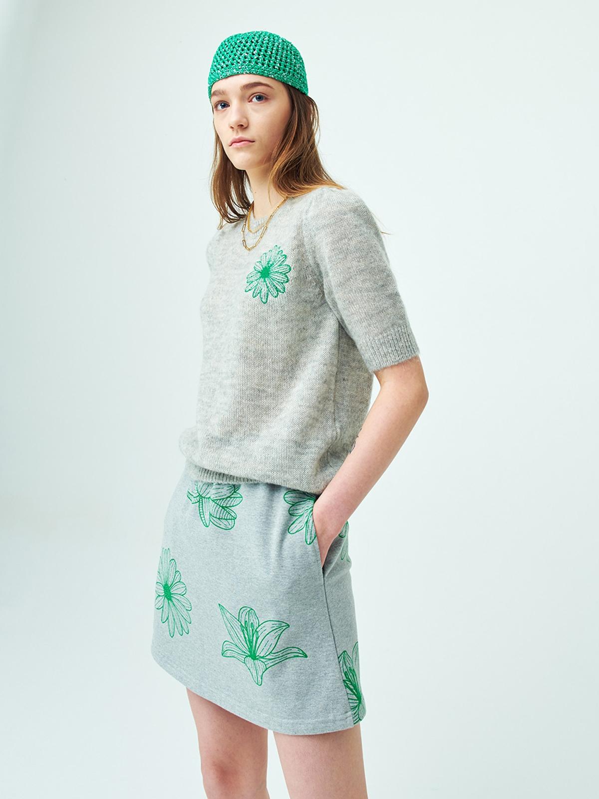 All Flowers Sweat Mini Skirt - Grey