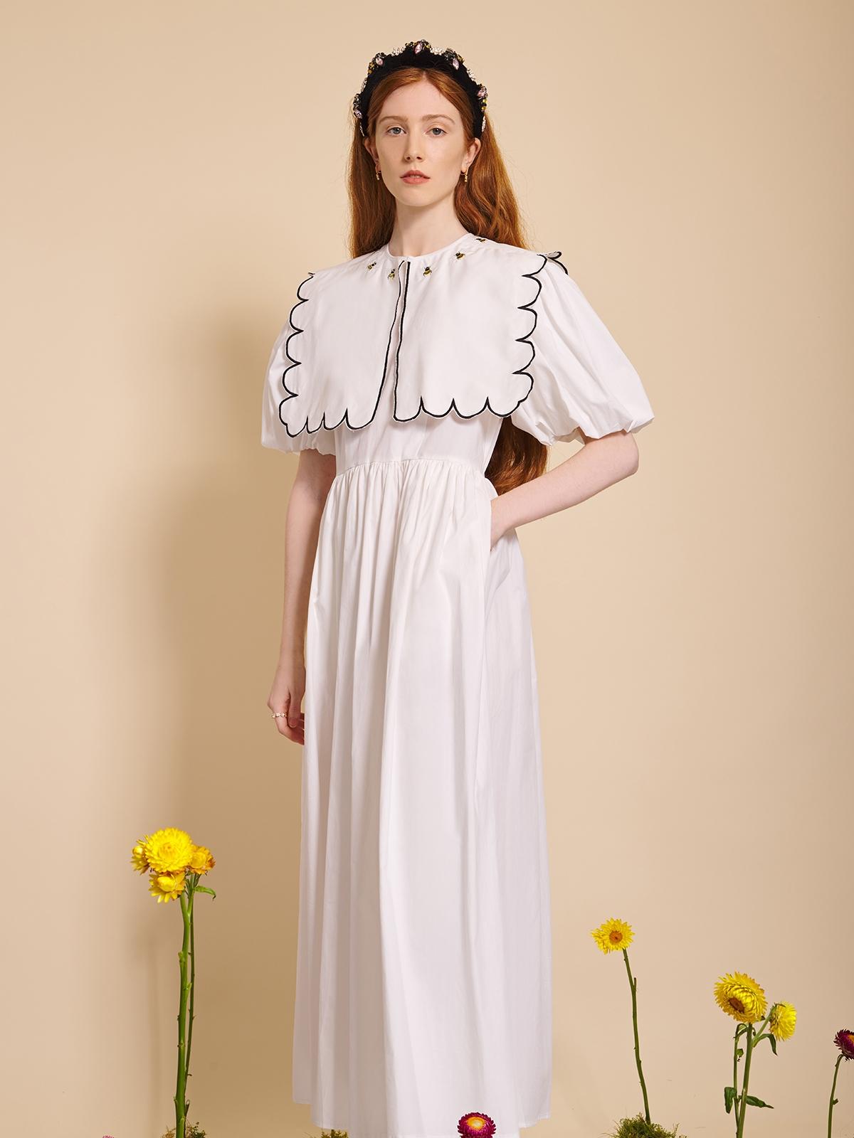 Bombini Embroidery Midi Dress - White