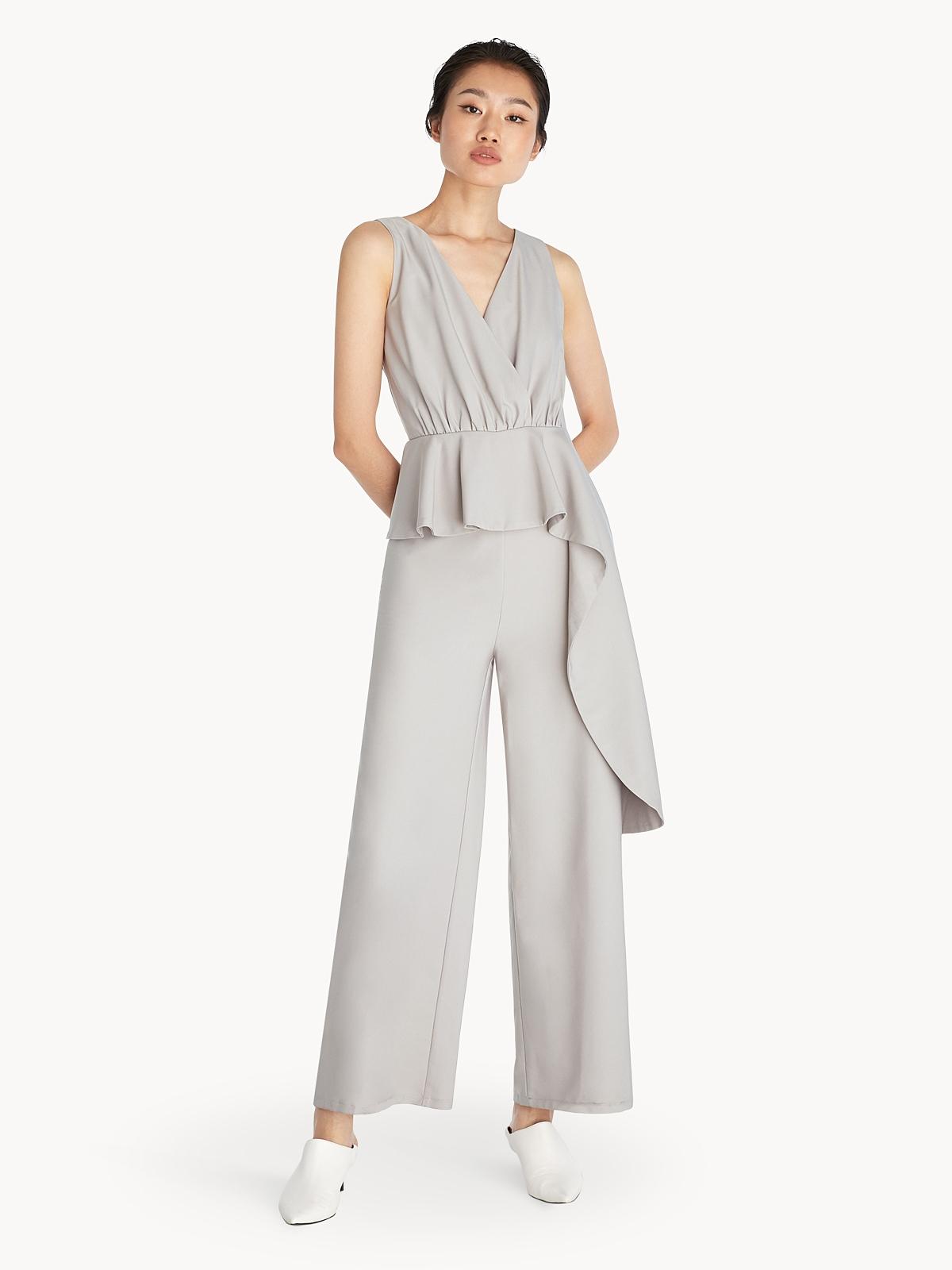Side Drape Sleeveless Jumpsuit - Light Grey