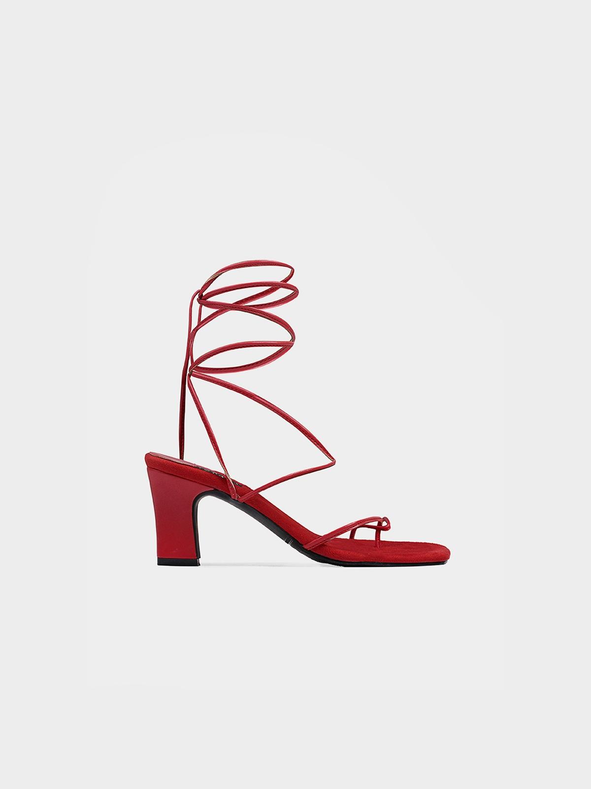 Athens Mismatched Strappy Heels - Red