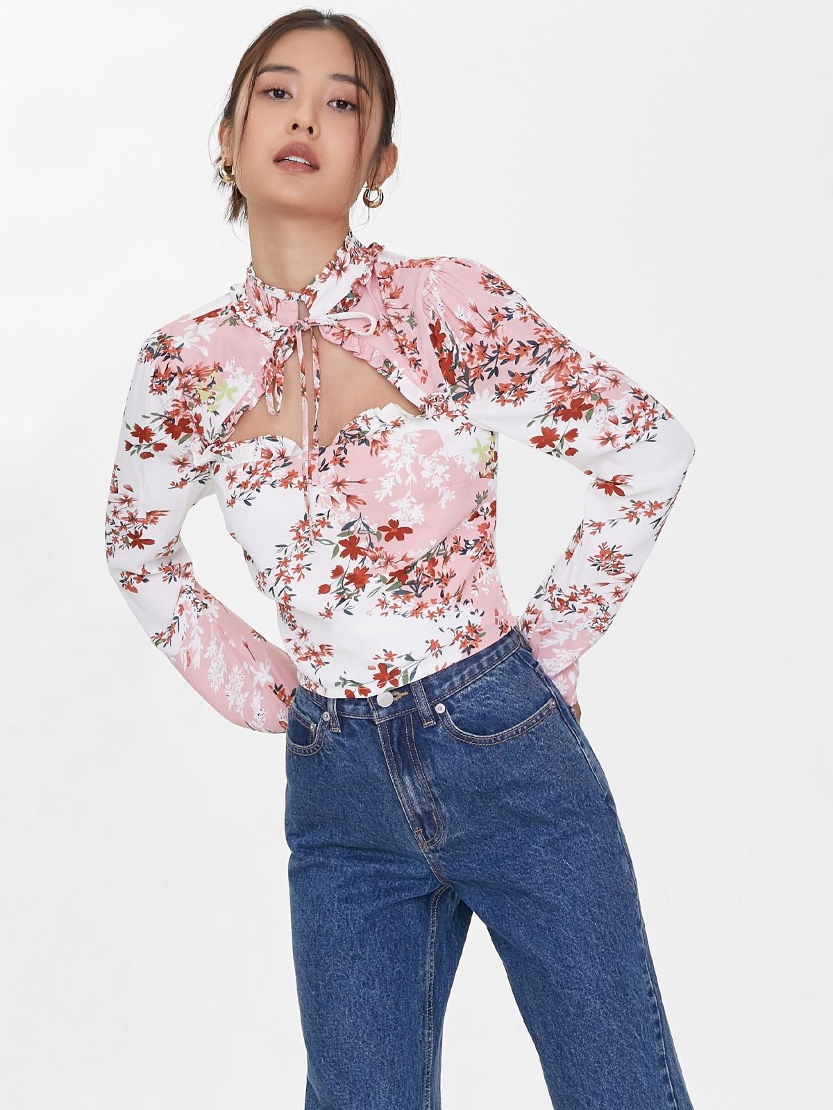 Ruffle Long Sleeve Blouse - Pink