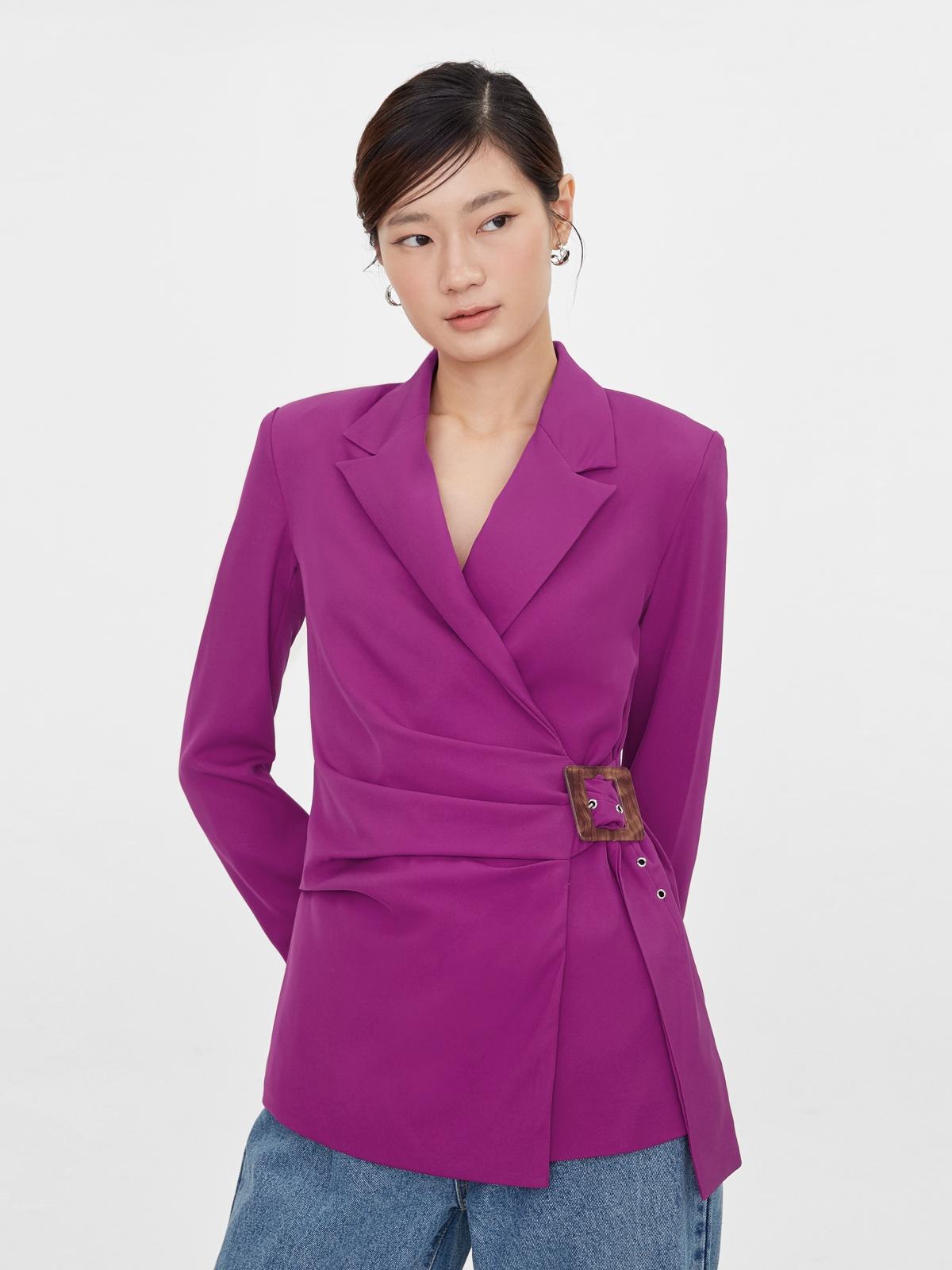 Side Wrap Buckle Belt Blazer - Purple