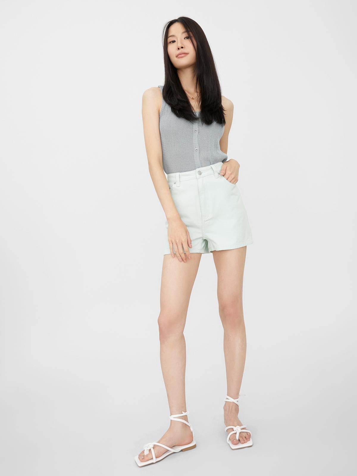 High Waisted Denim Shorts - Mint