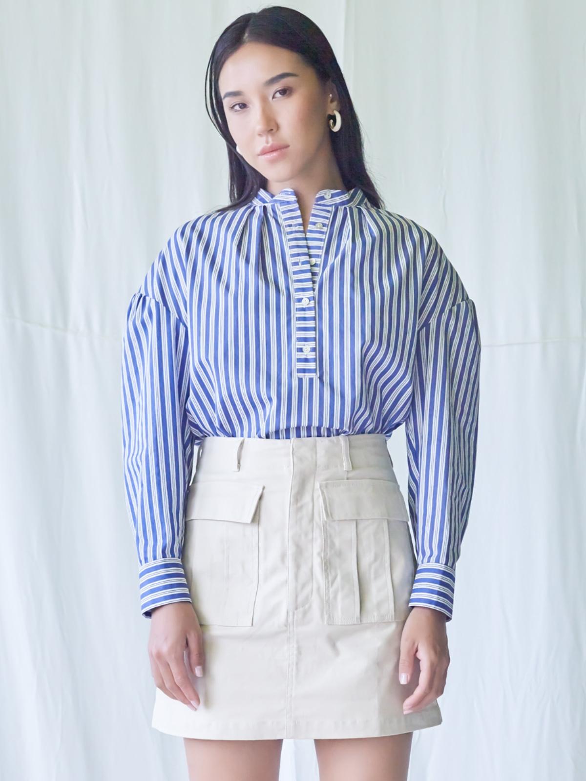 Button Detailed Long Sleeves Top - Blue