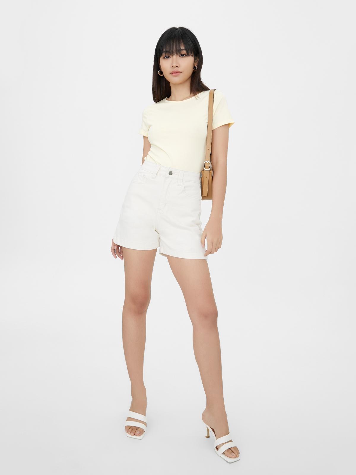 Crew Neck Short Sleeve Top - Beige