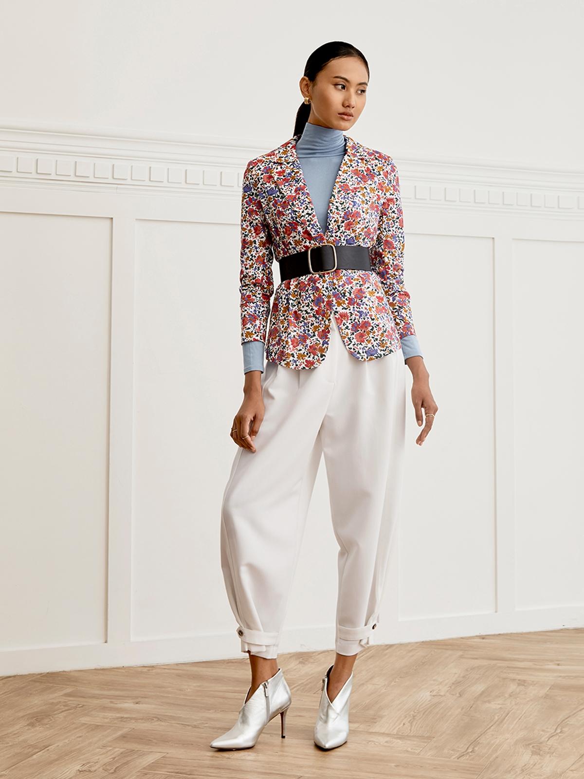 Single Button Floral Blazer - Red