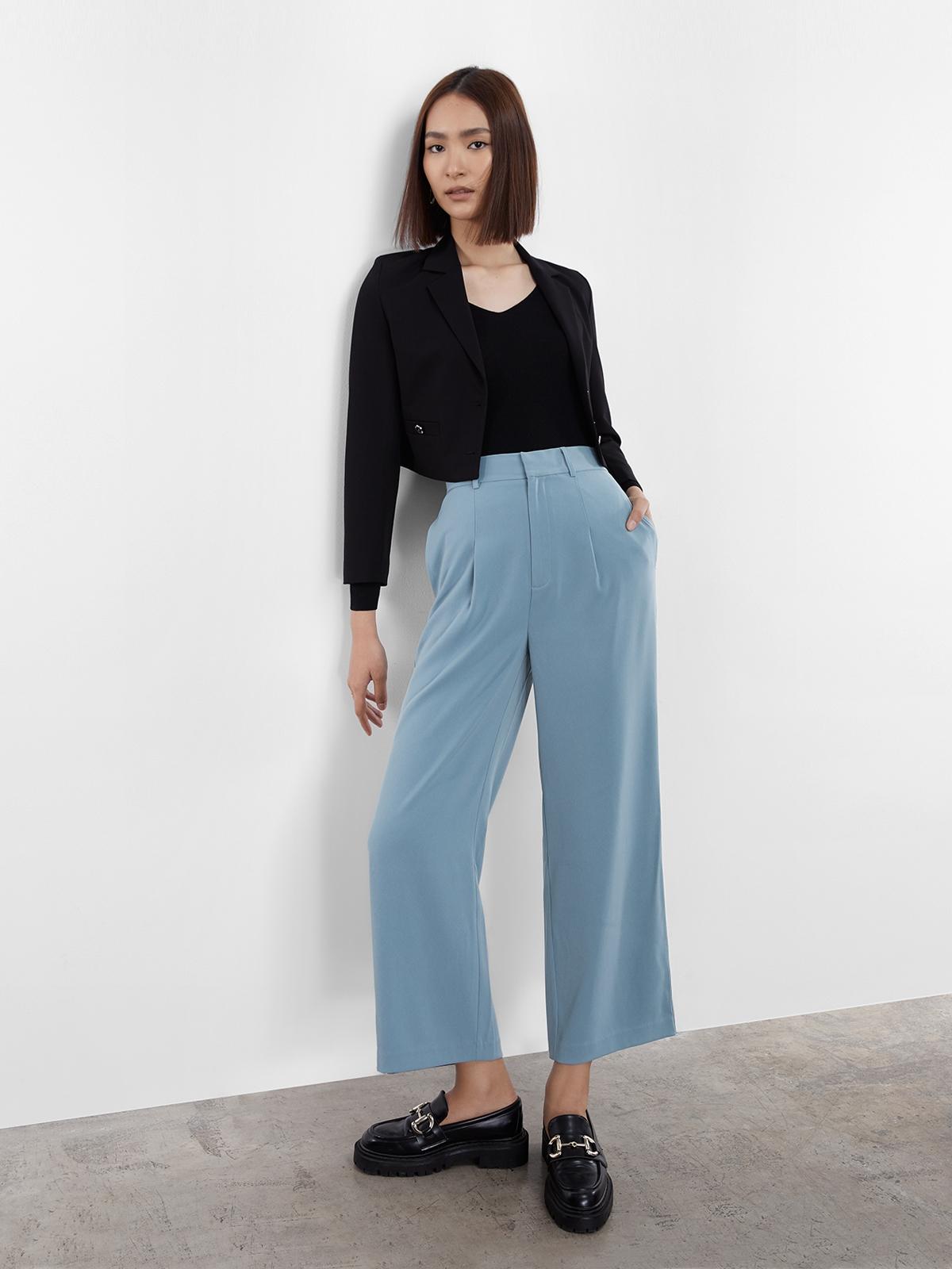 High Waist Pleated Pants - Blue