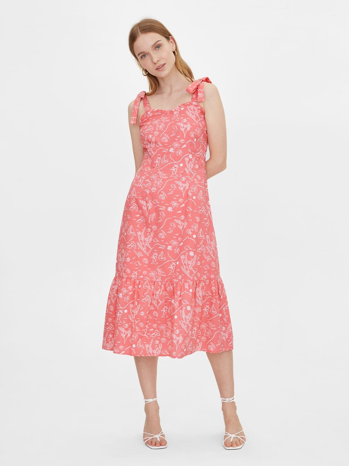 Purpose Beach Print Bow Tie Dress - Pink