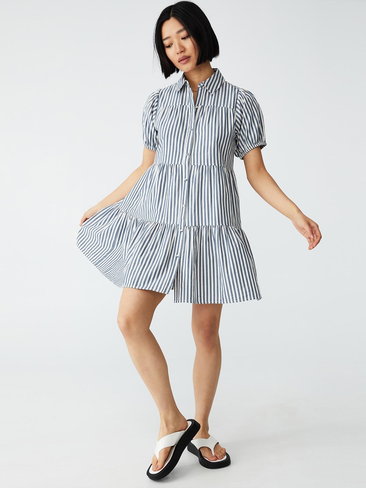 Woven Petite Nikki Mini Hayley Stripe - Steel Blue