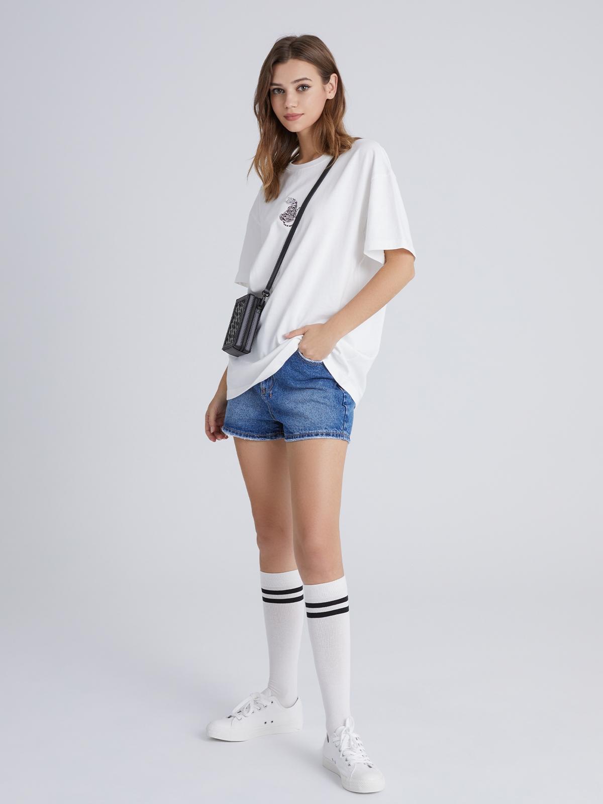 Colour Block Denim Shorts - Cyan Blue