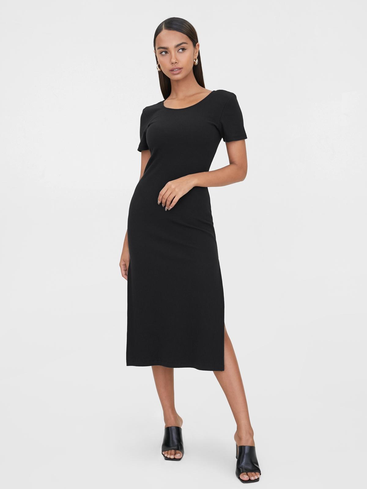 Sustainable Open Back Side Slit Dress - Black