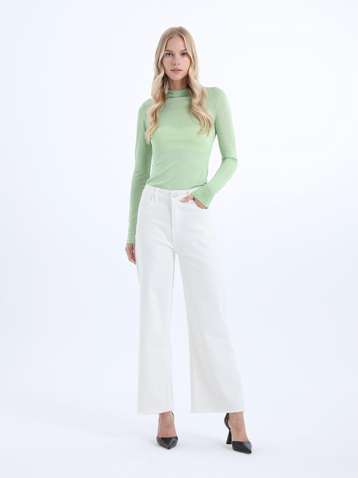 Mock Neck Rib Knit Fitted Top - Mint Green