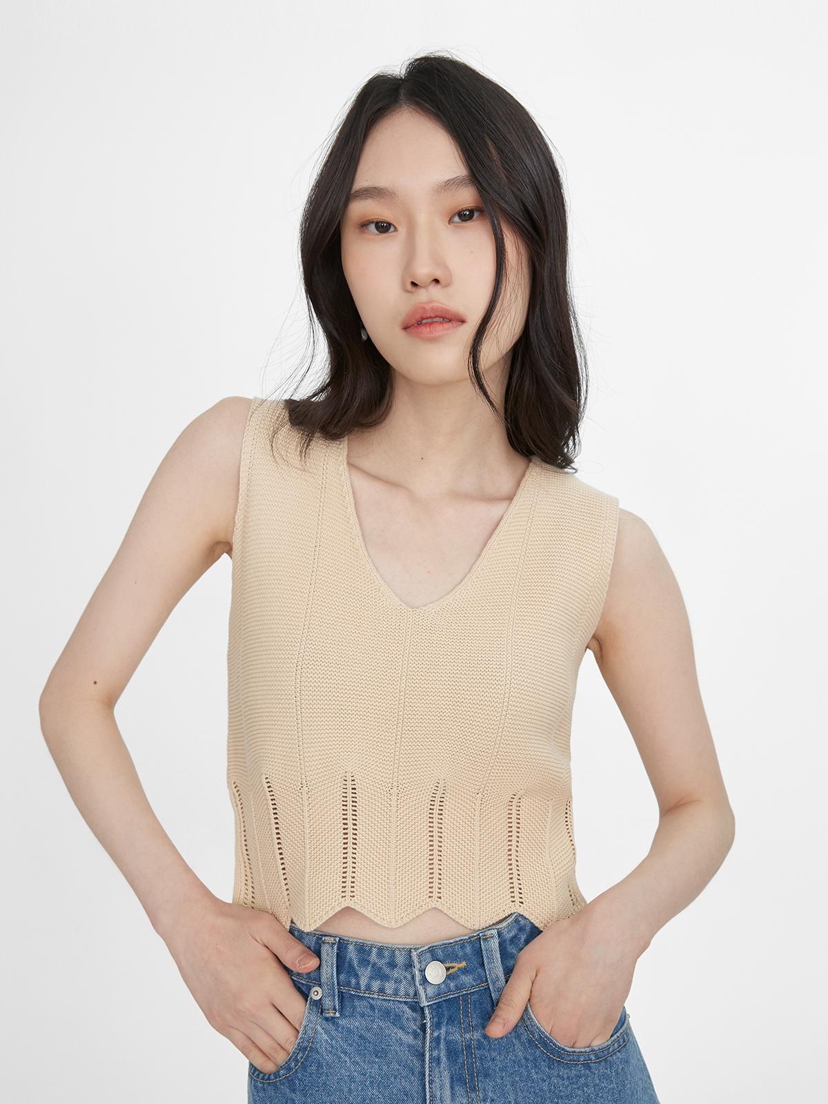 Lettuce Trim Sleeveless Top - Almond