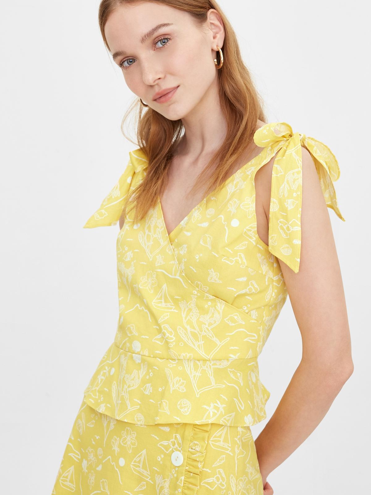 Purpose Beach Print Bow Tie Tank - Yellow