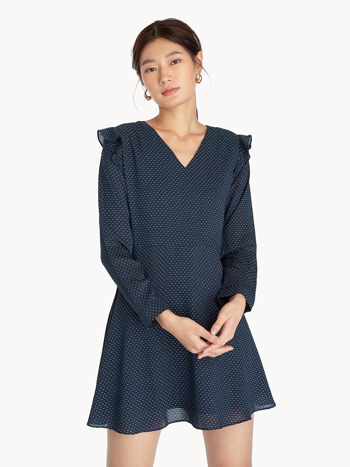Frill Mini Dress - Navy