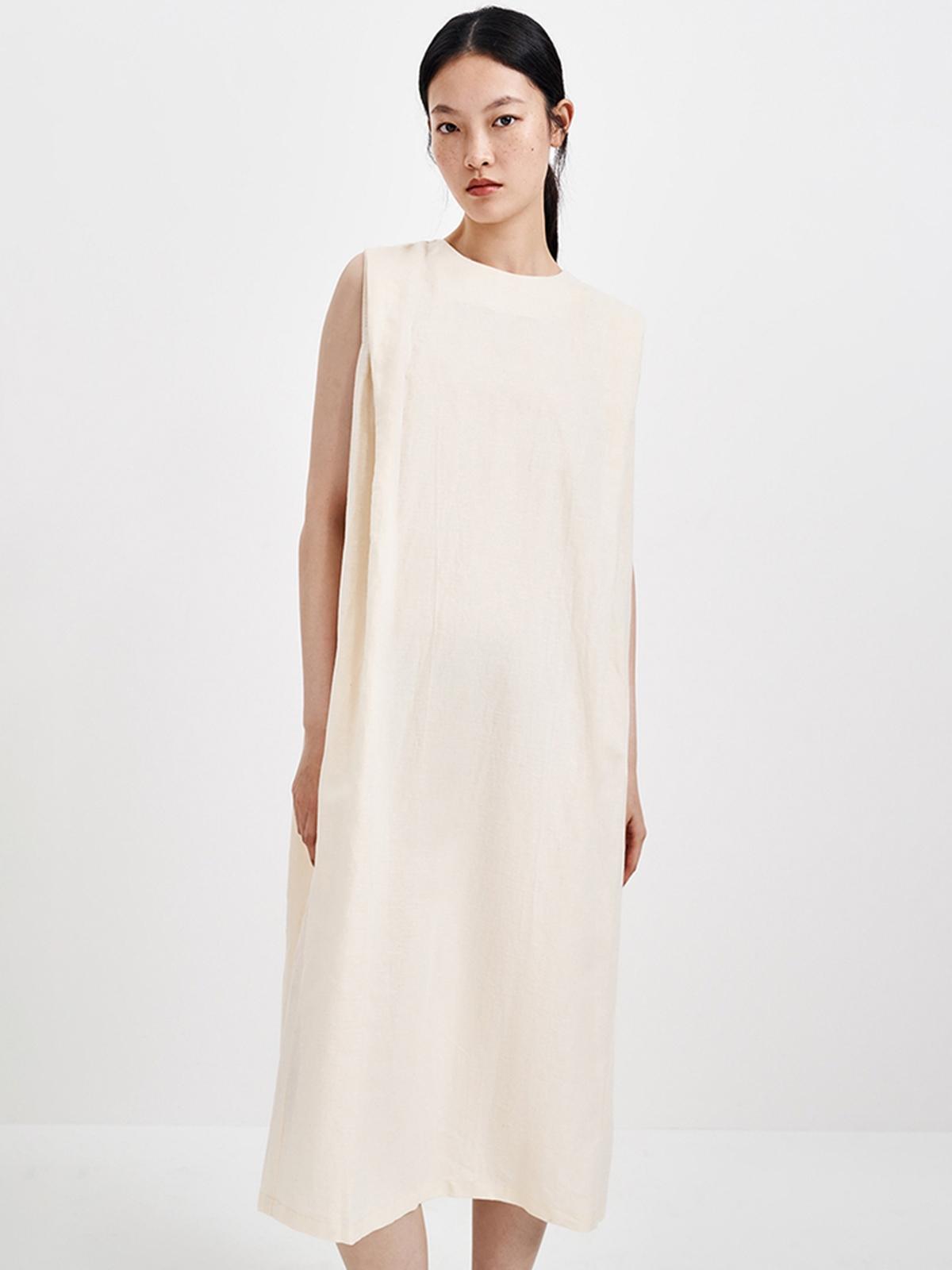 Round Neckline Basic Dress - White