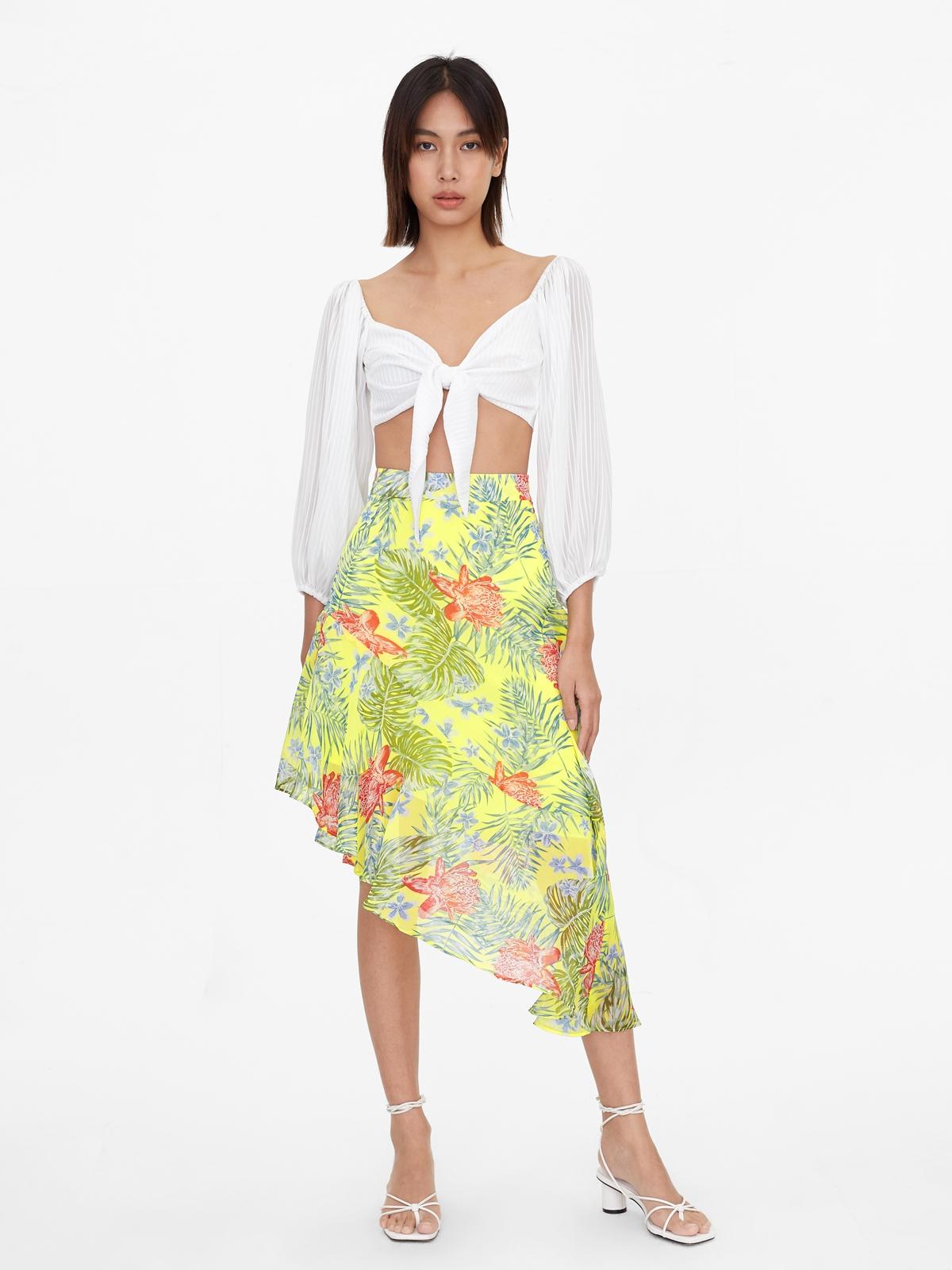 Hawaiian Print Asymmetric Skirt - Yellow