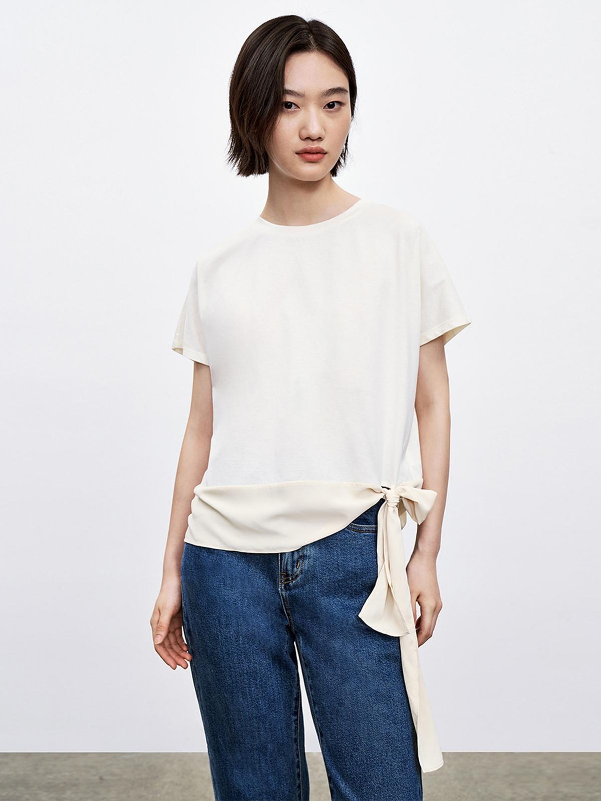 Knot Side Crew Neck T-Shirt - Khaki