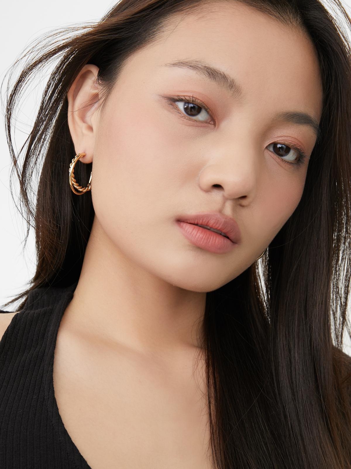 Layered Open Hoop Earrings - Gold