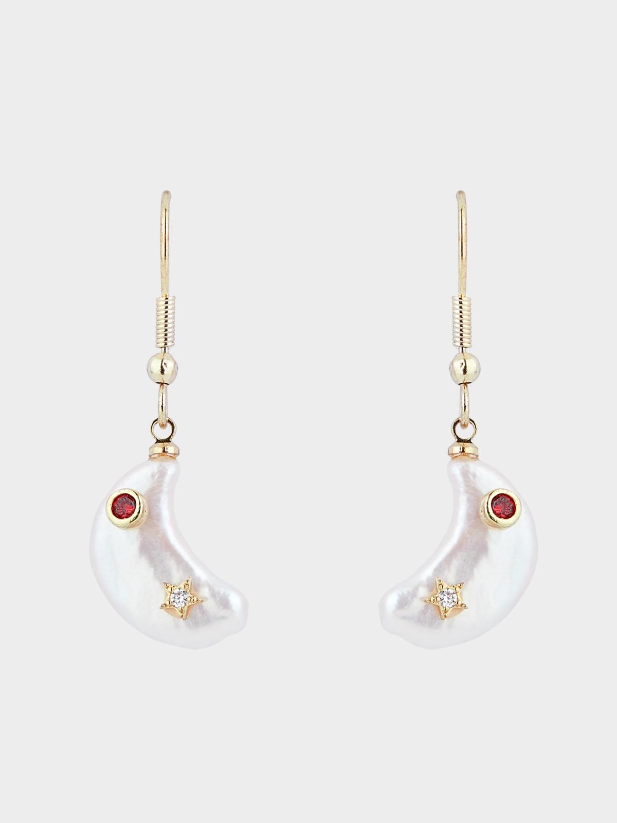 Pearl Moon Shaped Drop Earrings - Gold