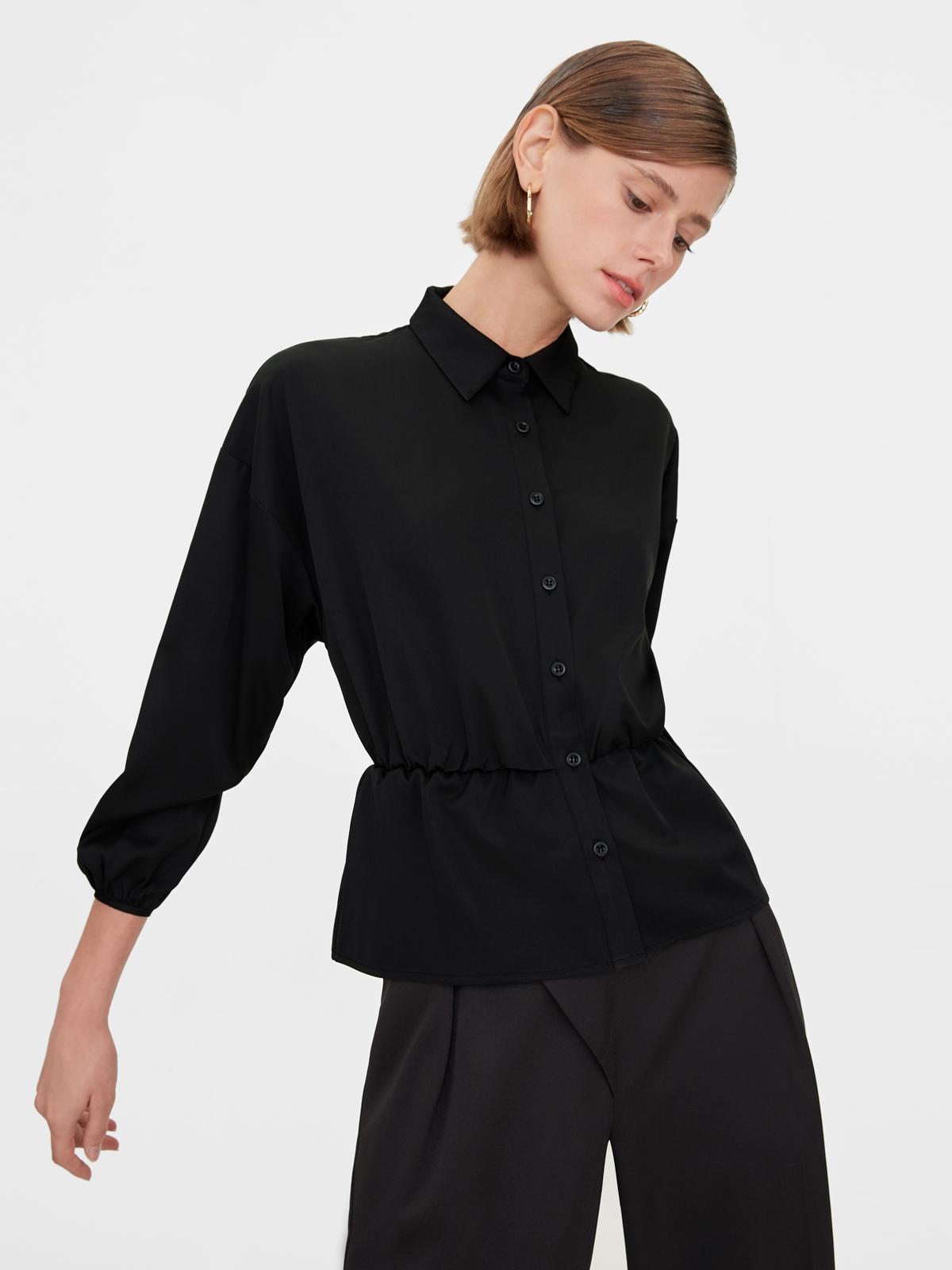 Peplum Button Up Blouse - Black