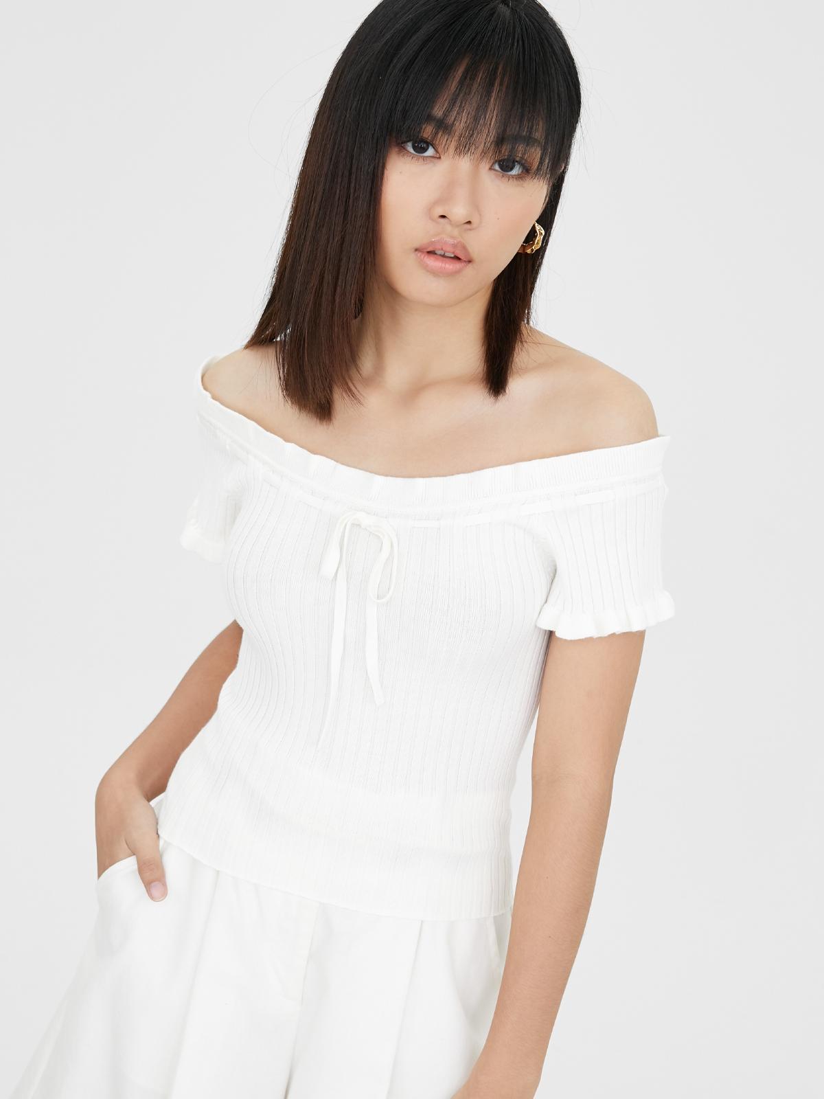 Ruffled Front Bow Tie Blouse - White