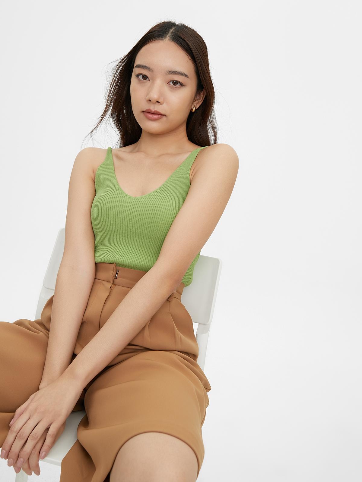 Sleeveless V Neck Top - Green