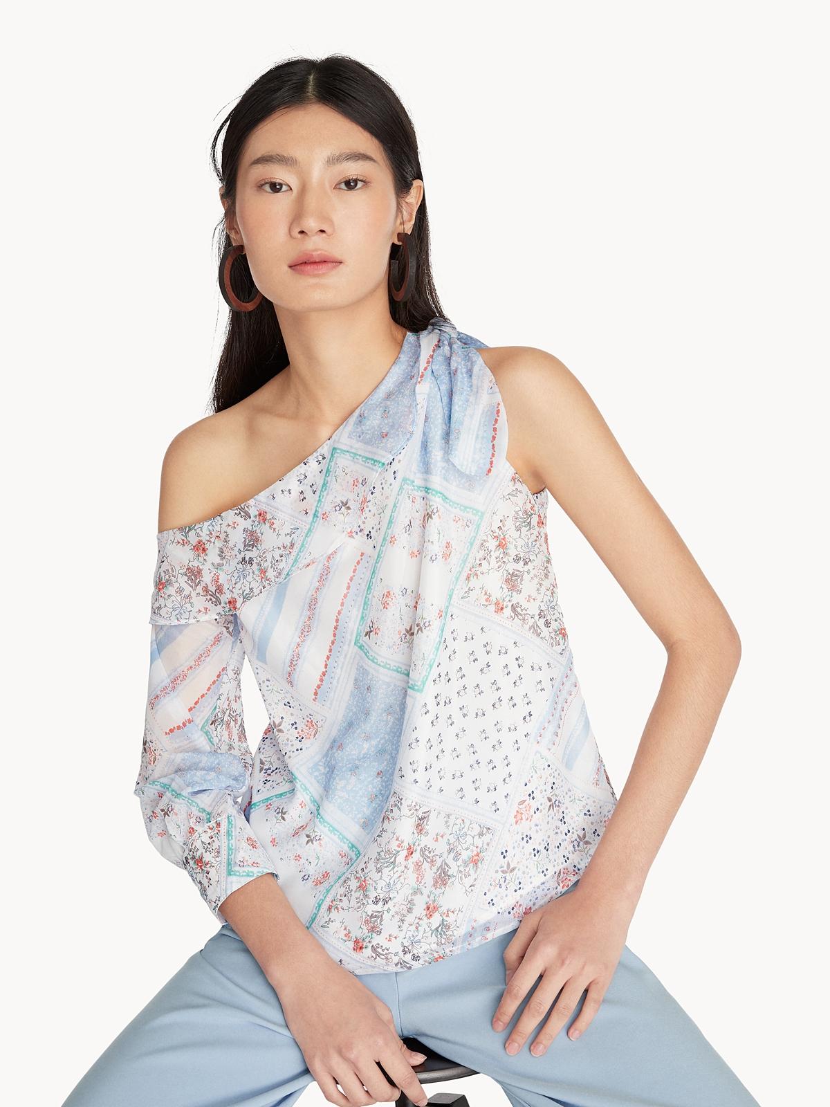 Printed One Shoulder Loose Top - Blue