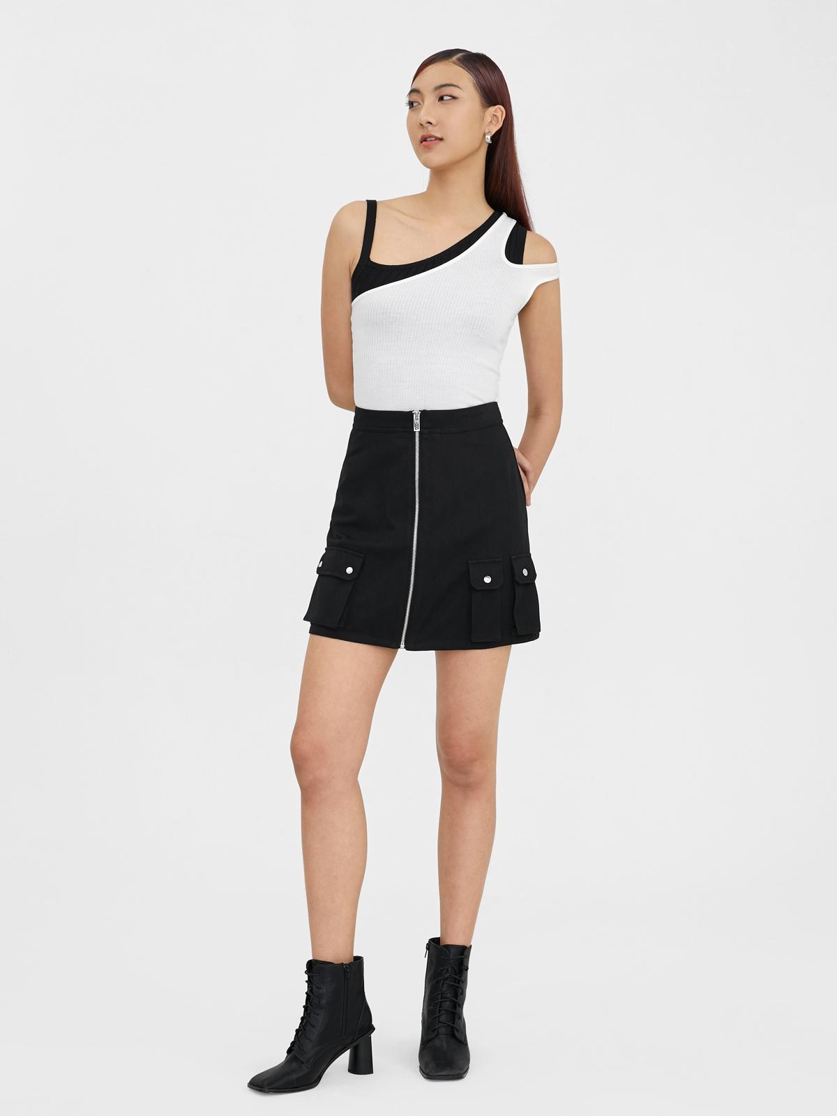 Utility Front Zipper Skirt - Black