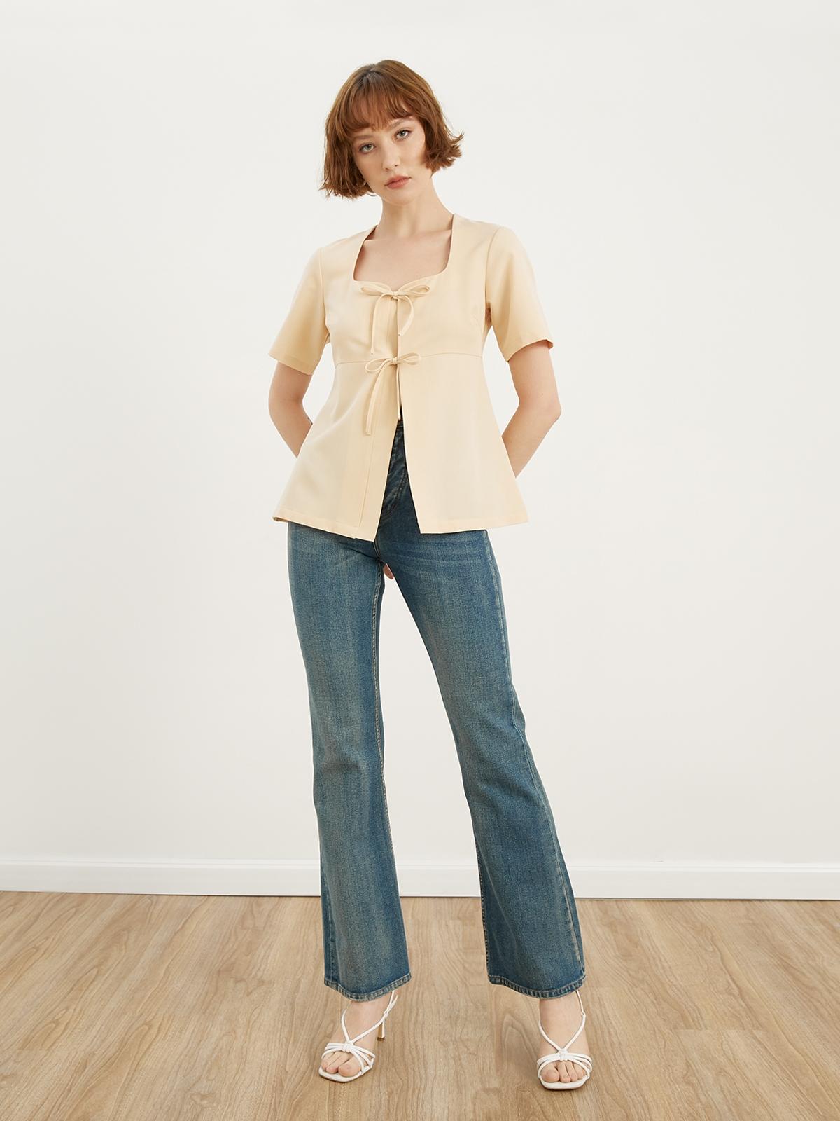 Front Tie Blouse - Yellow