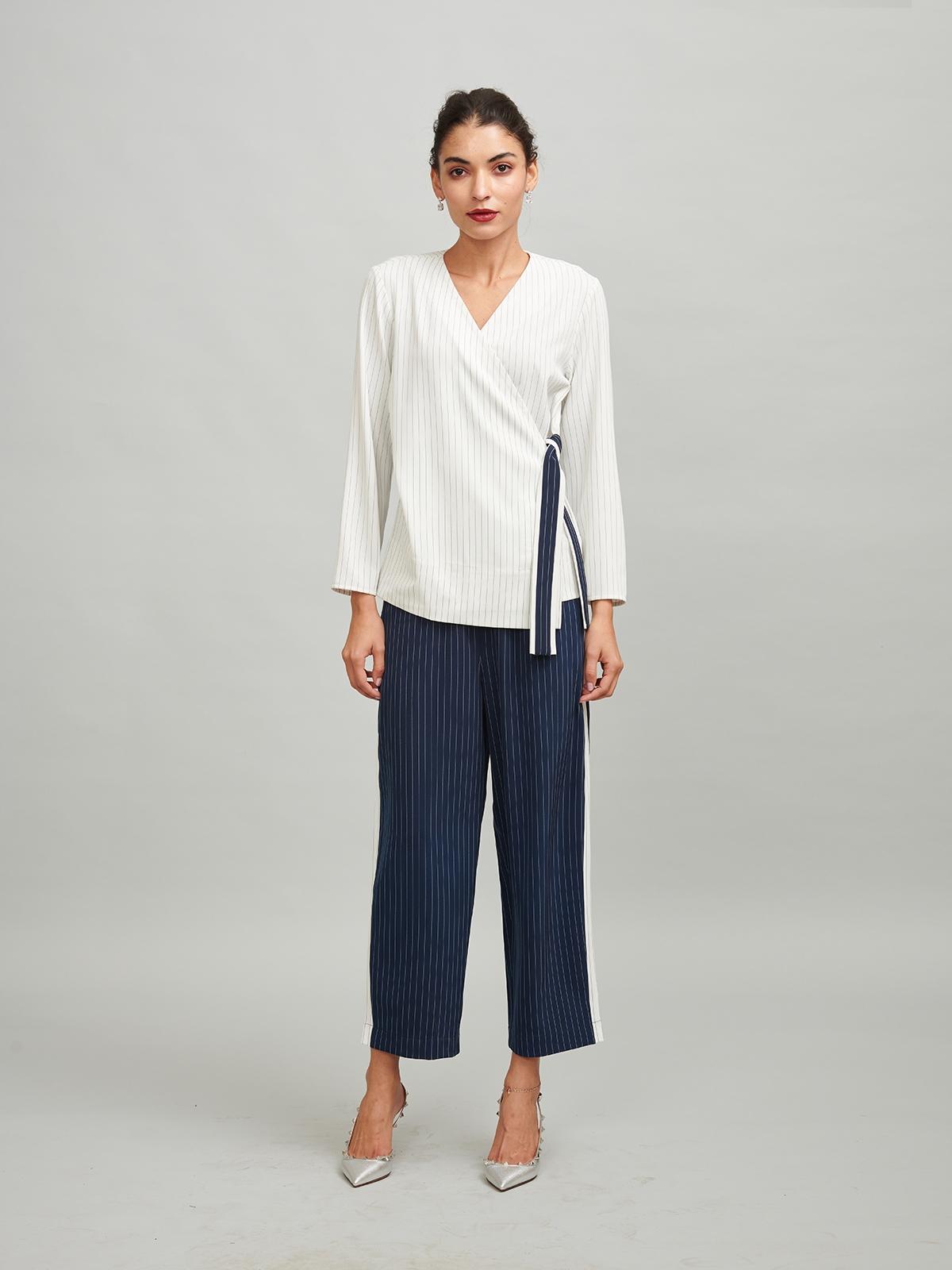 Side Tie Stripe Block Set - White