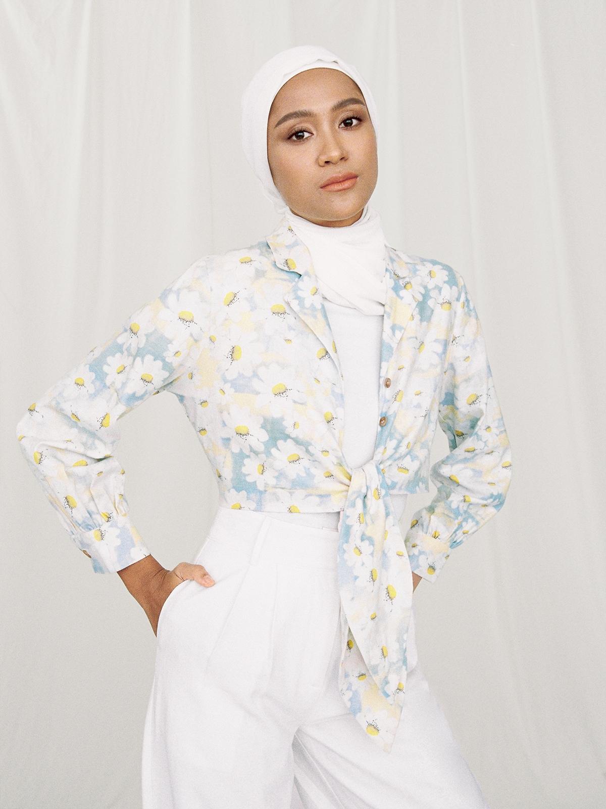 Purpose Waist Tie Floral Crop Top - Blue