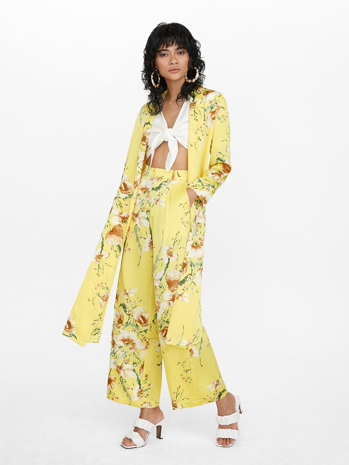 Floral Side Slit Robe - Yellow