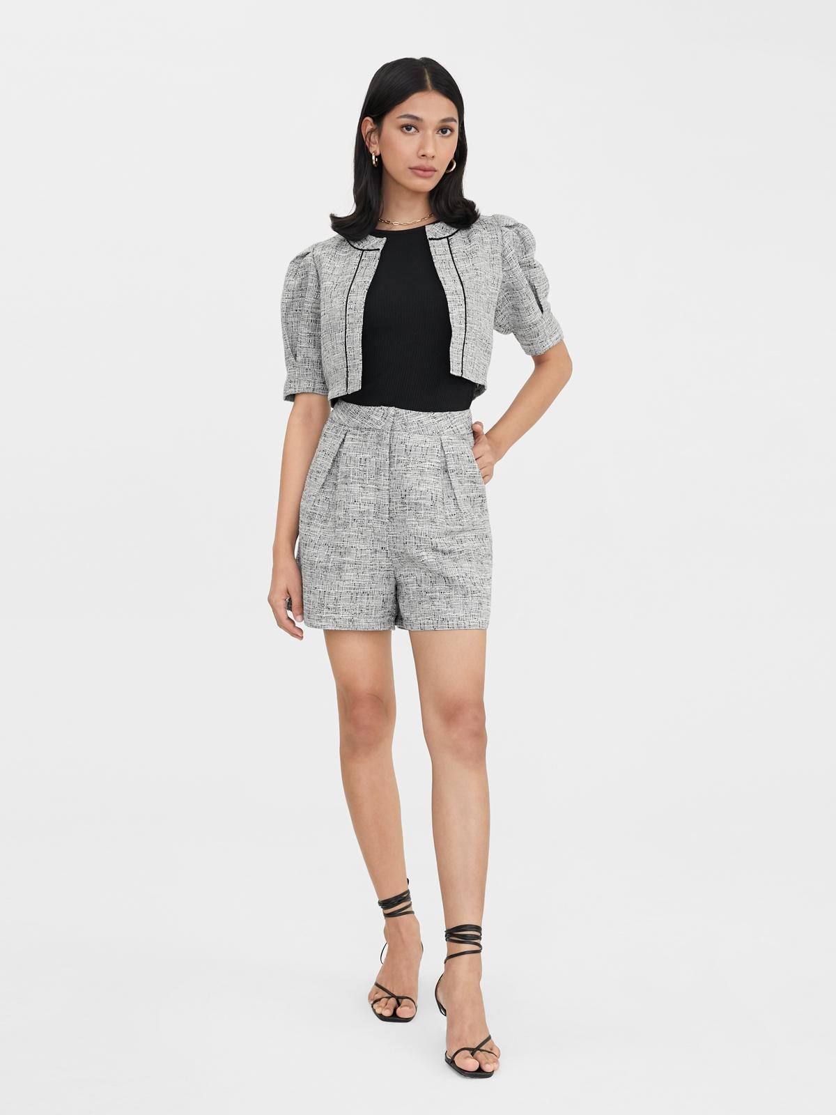 Pleat Tweed Shorts - Black