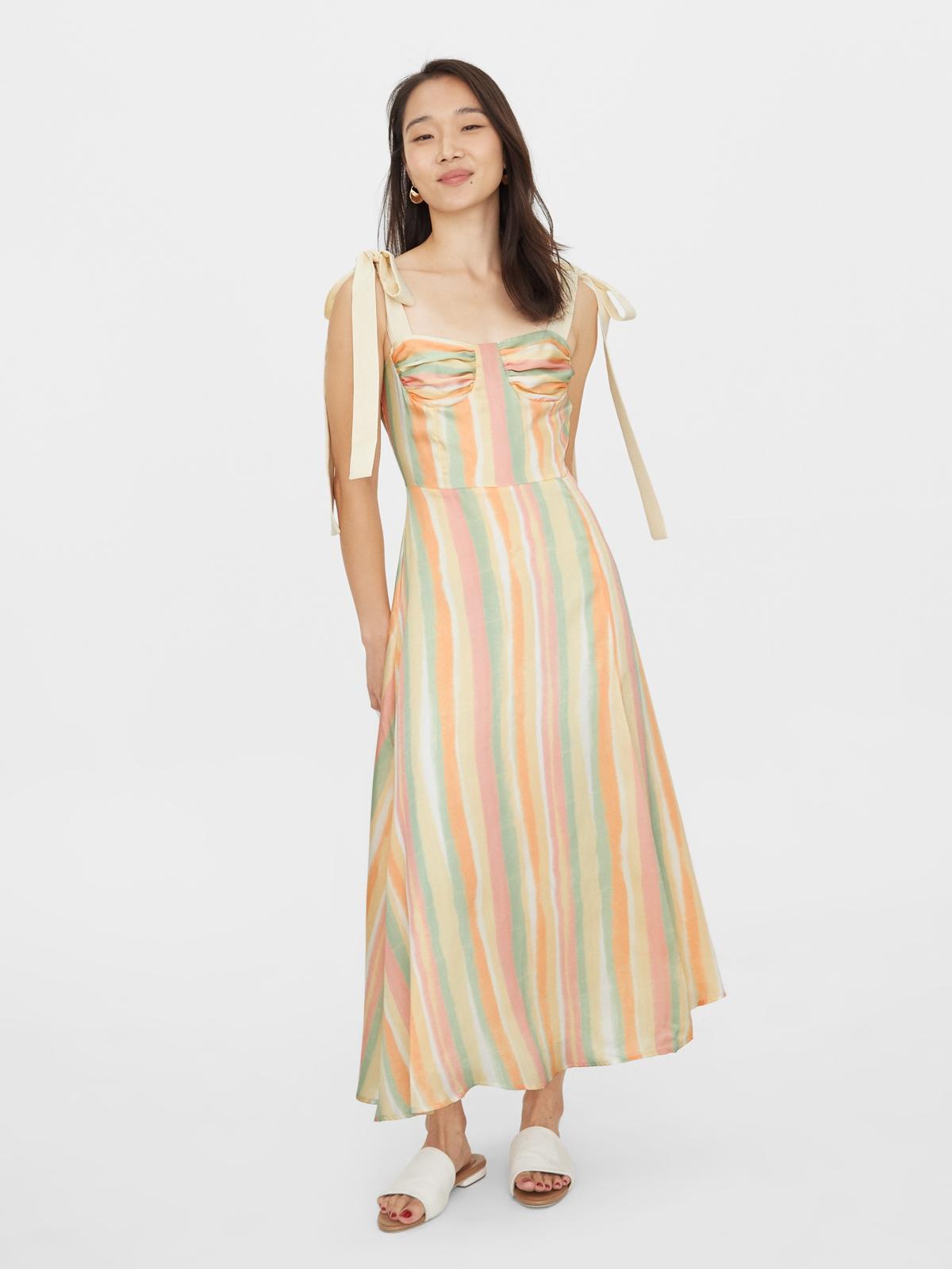 Watercolor Stripe Tie Shoulder Dress - Multi Color