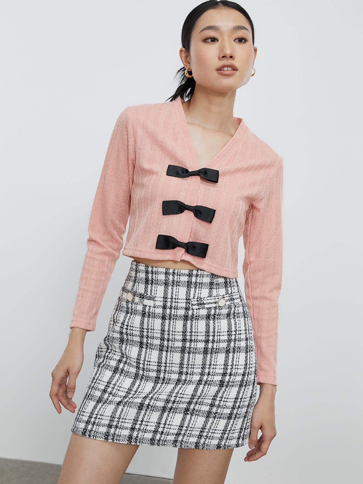 Feminine Bow Cardigan - Pink