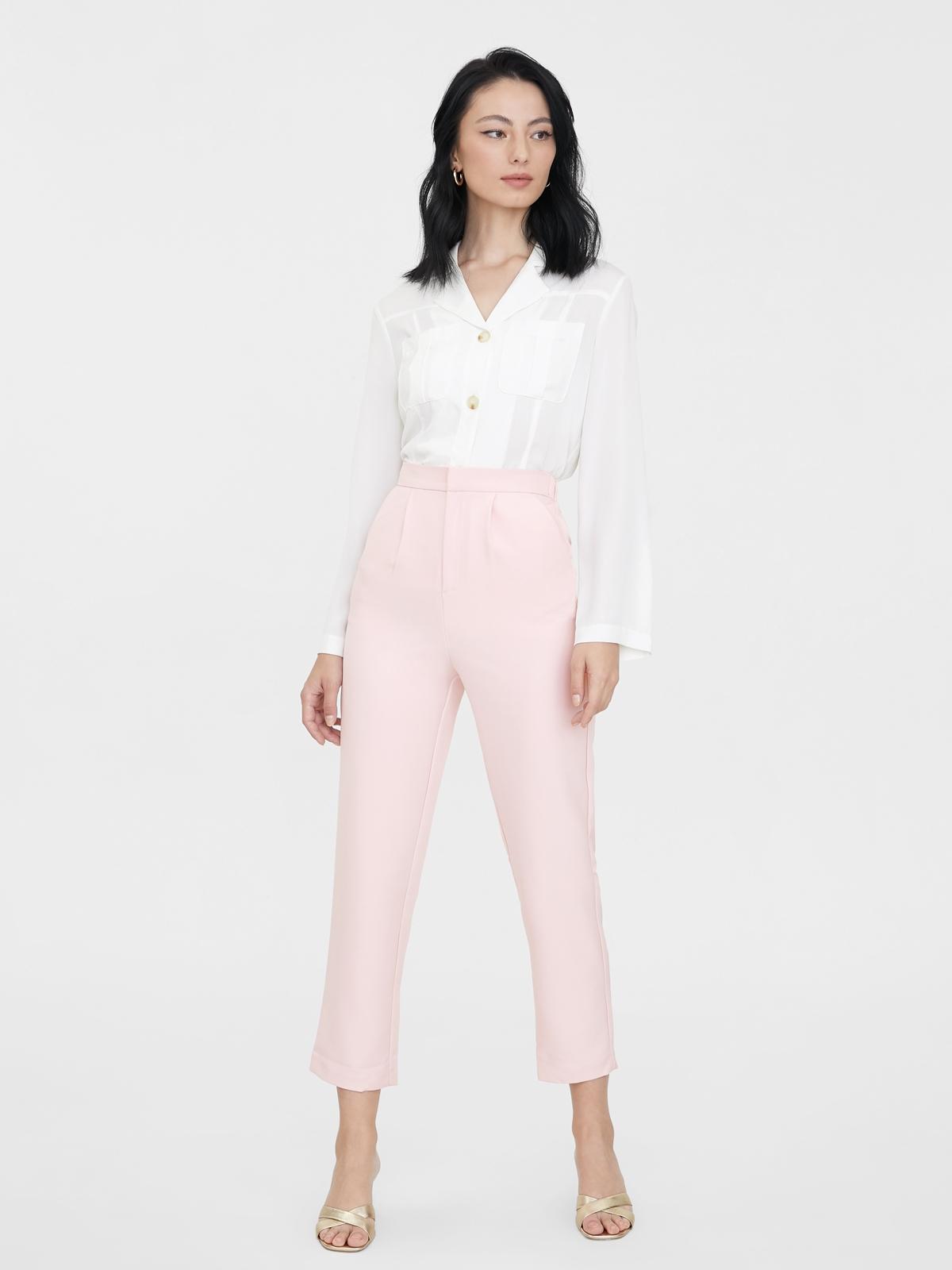 Elastic Waist Cigarette Pants - Pink