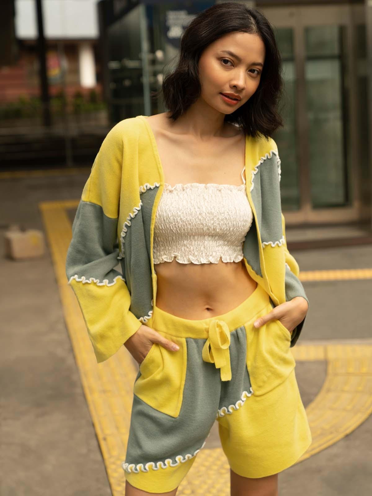 Pomelo Exclusive Montage Cardigan - Yellow Black Iris